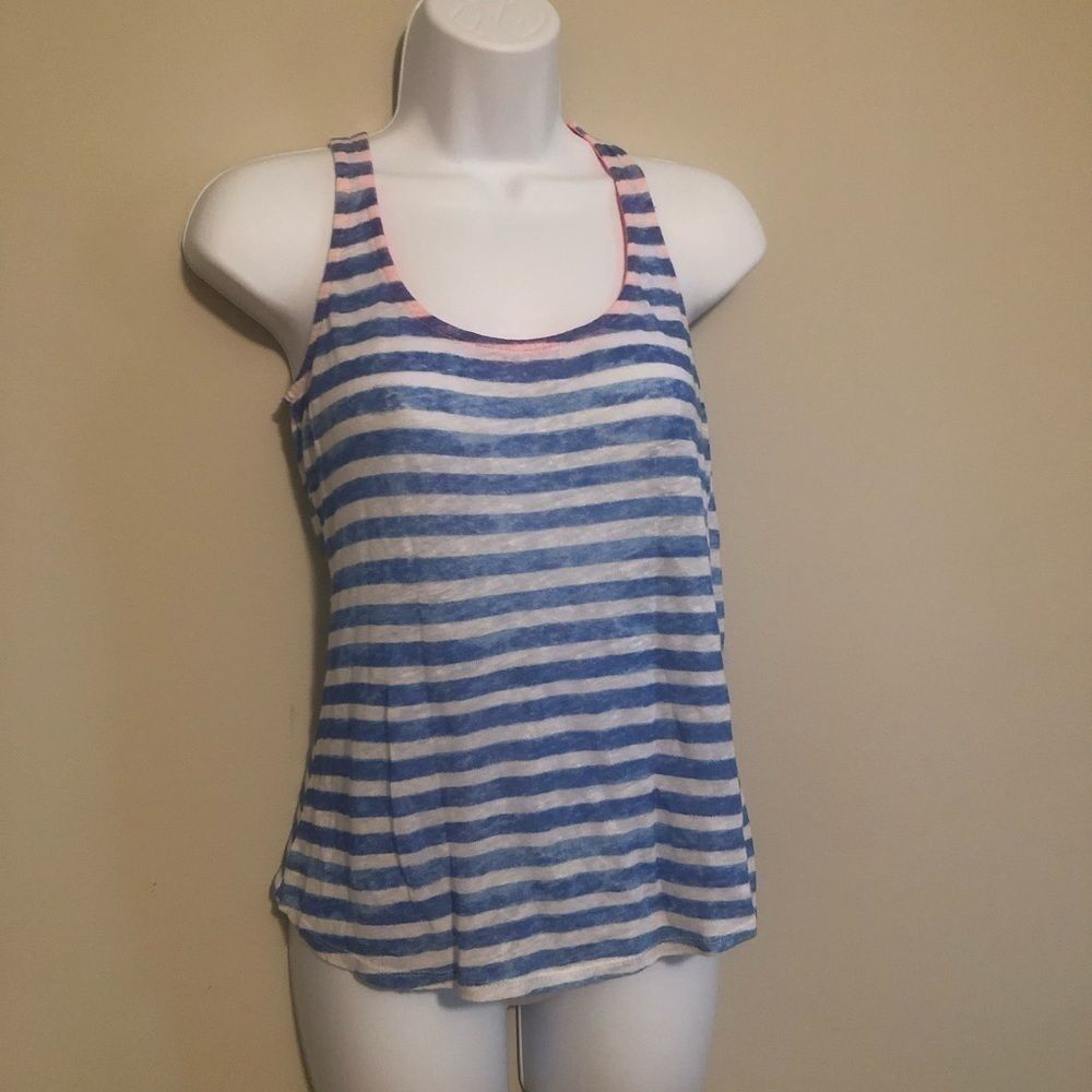 Zara Blue White Linen Nautical Stripe Tank Top Small Lightweight